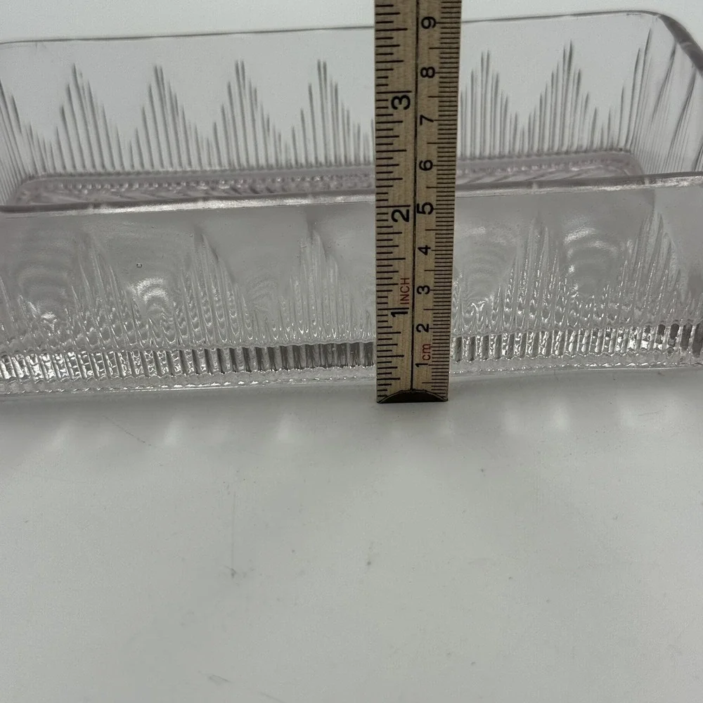 Vtg Purple tinted Pressed Glass Rectangular Refrigerator Dish Starburst Pattern